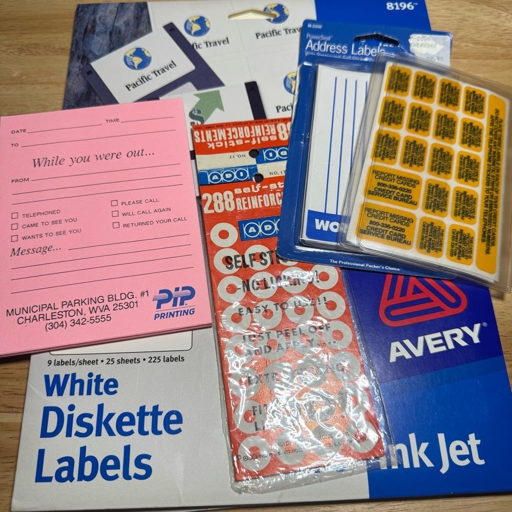 VTG Office Mixed Lot Avery 8196 White Diskette Label Sticker Notepad Junk Drawer